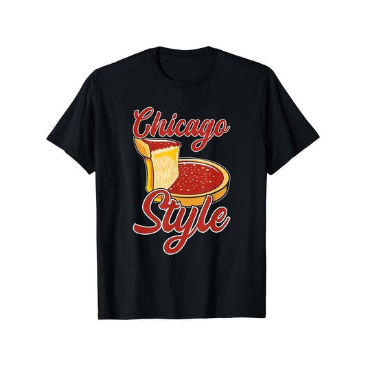 Chicago-Inspired Deep Dish Pizza Graphic Tee for Men - 100% Cotton, Casual Round Neck T-Shirt, Perfect Gift for Dad & Friends made in usa