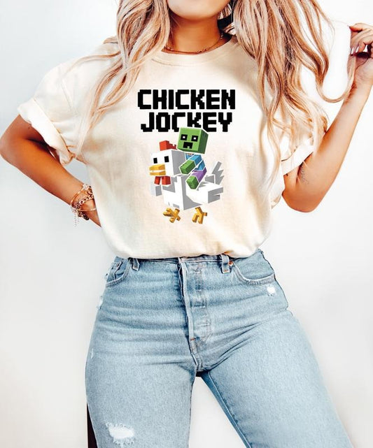 Chicken Jockey Unisex Hilarious Cotton Tee Gamer Gift Cartoon Graphic ,V3 Quirky Tee For Chicken Lovers ,Minecraft Movie Shirt  T-shirt, sweater and Hoodie