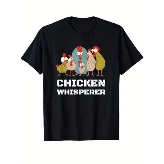 Chicken Print Men's Cotton T-shirt, Casual Short Sleeve Crew Neck T-shirt, Men's Tee For Outdoor made in usa