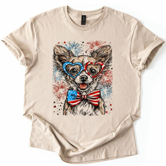 Chihuahua Patriotic Dog, USA, America, Pet Lover, 4th of July, Soft Style T-Shirt, Soft Style Tee, Women's Graphic Tshirt