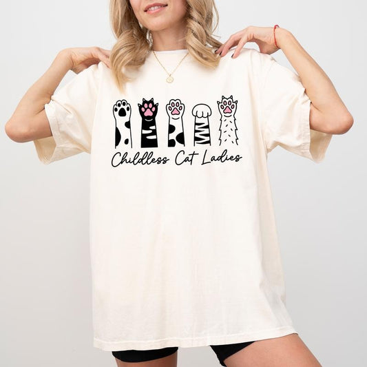 Childless Cat Ladies Shirt, Cat Paw Print Graphic Printed Tee, Childfree by Choice Tee, Childless Millennial Shirt, Crazy Cat Ladies Shirt, Funny Cat Gift, Comfy Fabric Graphic Tee, Women's Tops, Cotton Fabric Relaxed Fit Chic Style