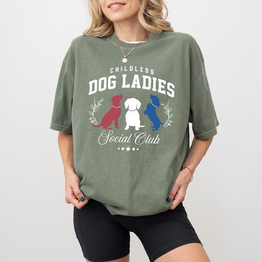 Childless Dog Ladies Social Cub Comfort Colors Shirt, Dog Ladies Graphic Tee, Dog Mom Unhinged Shirt, 2024 T-shirt For Women, Dog Mama Tee, Support Women Shirt, Comfy Fabric Graphic Tee, Women's Top, Womenswear, Cotton Fabric Relaxed Fit Chic Style