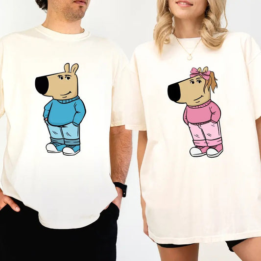 Chill Guys Couple Comfort Color Shirt, Funny Meme Matching Graphic Tee, Dog Meme Matching T-shirt, Gift For Him, Gift For Her