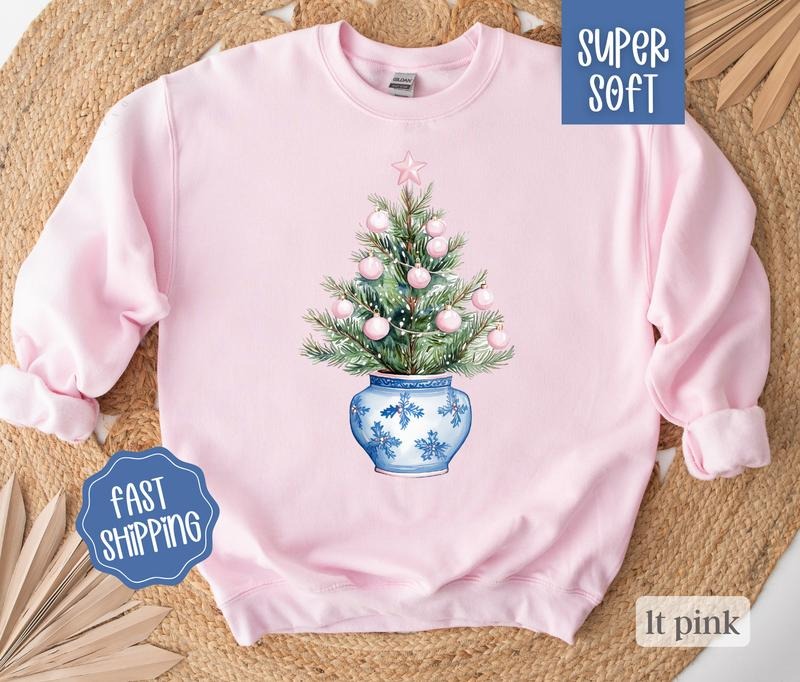 Chinoiserie Christmas Tree Sweatshirt, Merry Christmas Sweater, Women's Holiday Crewneck