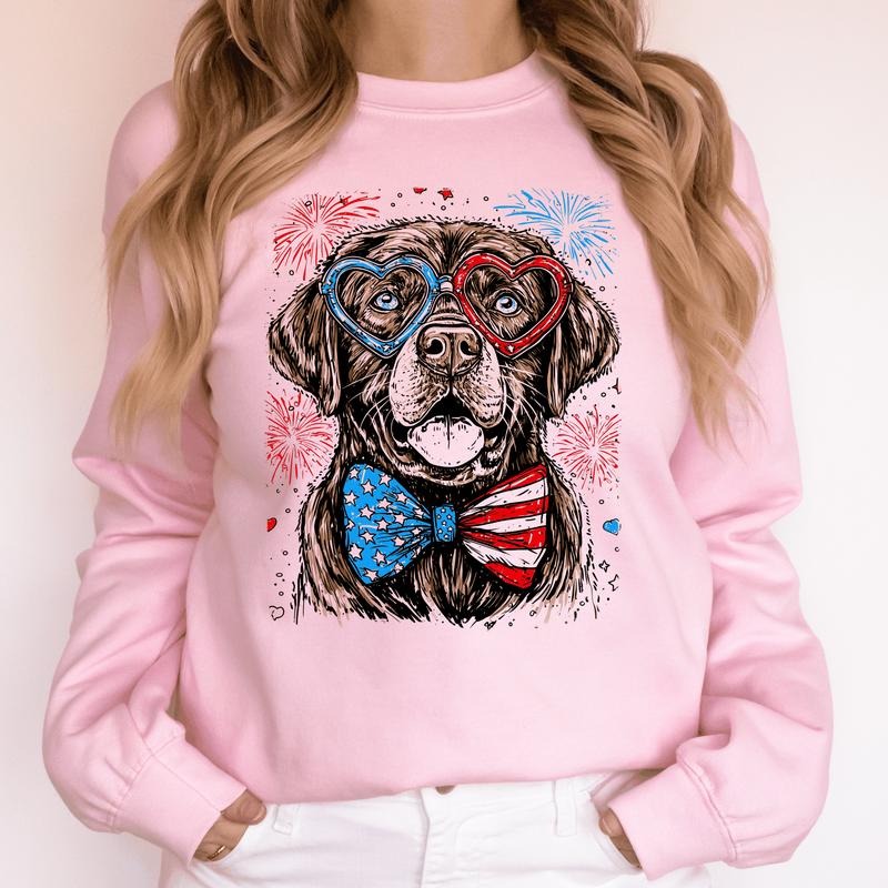 Chocolate Labrador, Lab Patriotic Dog, USA, America, Pet Lover, 4th of July Sweatshirt, Crew Neck, Women's, Crewneck