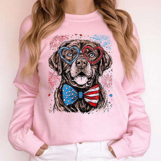 Chocolate Labrador, Lab Patriotic Dog, USA, America, Pet Lover, 4th of July Sweatshirt, Crew Neck, Women's, Crewneck