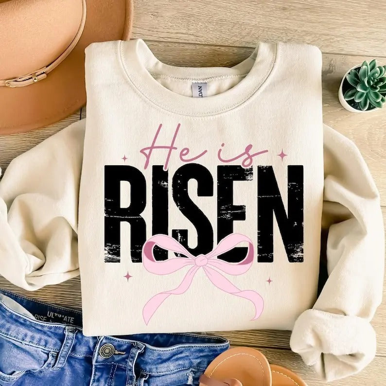 Christian Easter Coquette tshirt-sweatshirt-hoodie, He is Risen tshirt, Retro Easter hoodie, Matthew 28:6, Easter Jesus sweatshirt, Bible Verse hoodie, Pink Easter Cross tshirt