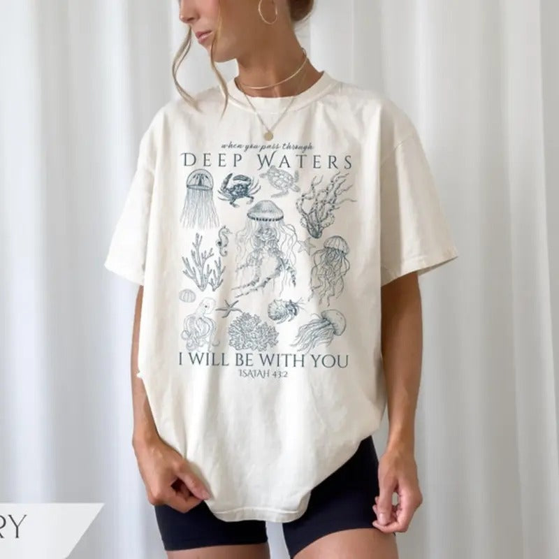 Christian Ocean Animal Shirt, Coastal Sea Life Tshirt, Trendy Beachy Oversized Scripture Tee, Jesus Bible Verse Shirt, Faith Apparel Gift