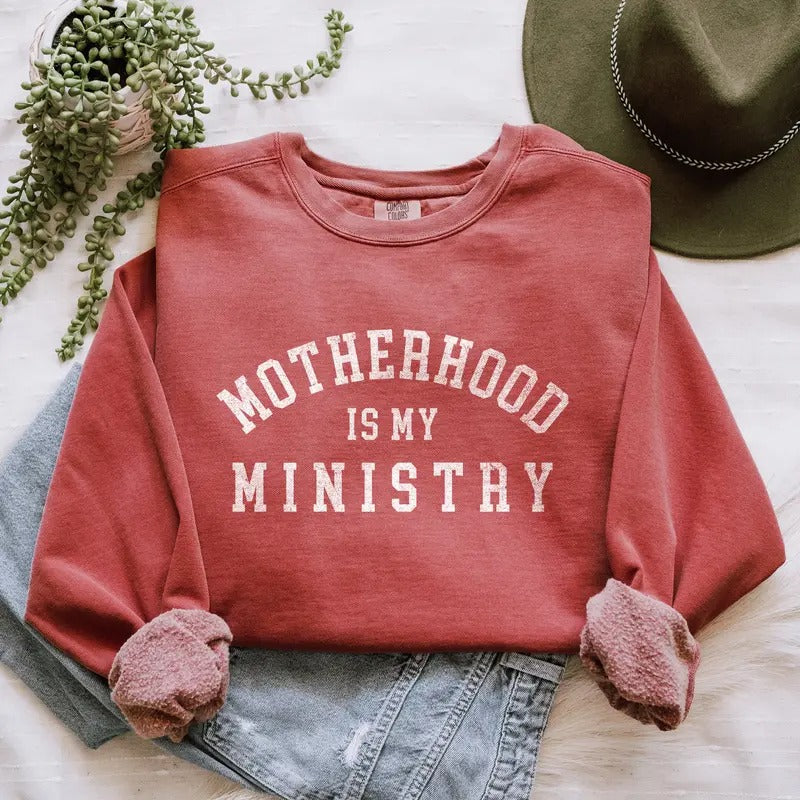Christian Sweatshirts Comfort Colors Motherhood Is My Ministry Christian Gifts For Her Religious Apparel Montessori Homeschool Sweatshirt TK43GN