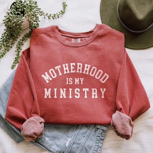 Christian Sweatshirts Comfort Colors Motherhood Is My Ministry Christian Gifts For Her Religious Apparel Montessori Homeschool Sweatshirt TK43GN
