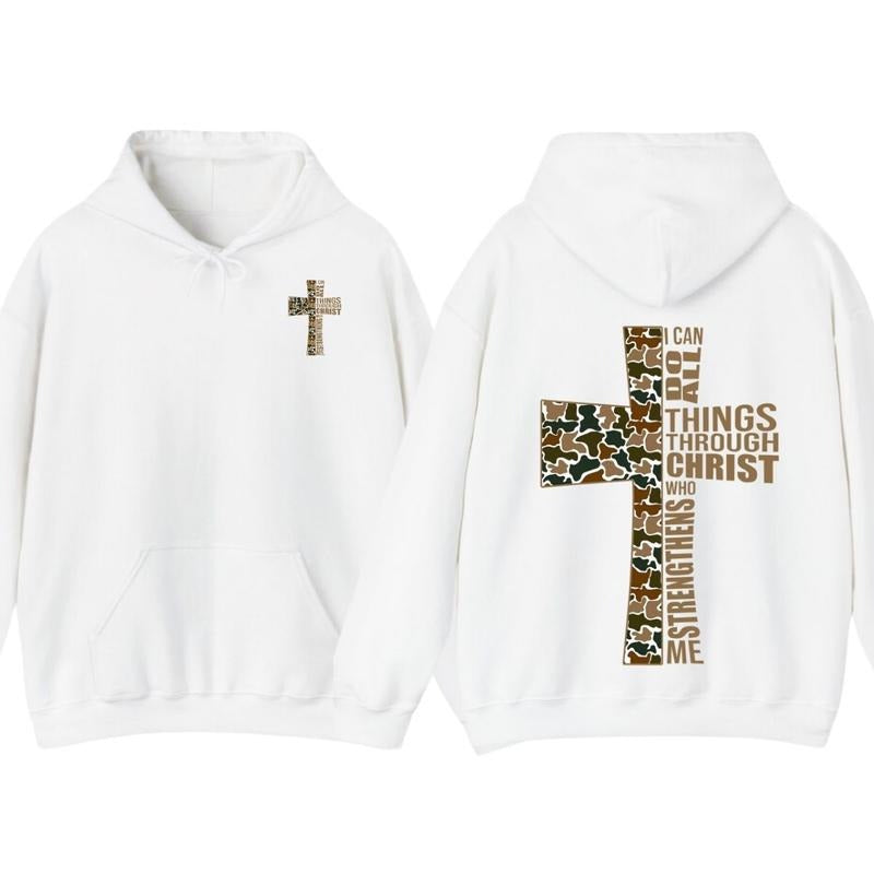 Christian T-Shirt Hoodie Camo Cross Design with Philippians 413 Verse, Hunting Shirt, Camo Sweatshirt, Outdoors Cozy Hoodie for Everyday, Valentine Gift