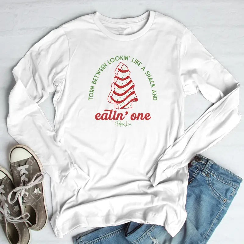 Christmas | Torn Between Lookin' Like A Snack And Eatin' One Outerwear Long Sleeve Tee, Made in the USA, Long Sleeve Shirts, #Christmas #winter