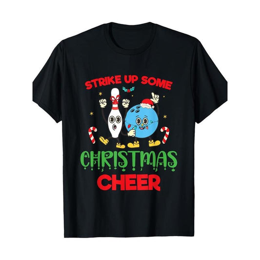 Christmas Bowling Team Family Bowling Matching Xmas Bowling220g 100% Cotton T-Shirt made in usa
