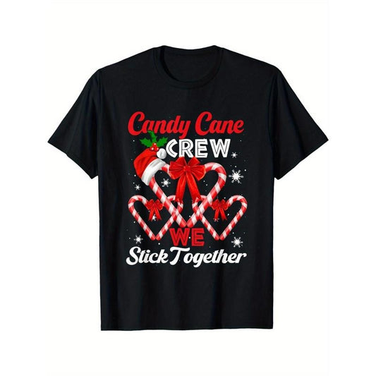 Christmas Candy Cane Heart Holiday Family Matching Pajama PJ T-Shirt, weight 220g. Men's high quality cotton T-shirt, comfortable, versatile, soft and breathable, short-sleeved top made in usa