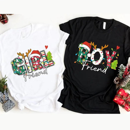 Christmas Couple T-shirt, Matching Christmas Shirt, Boyfriend Girlfriend Tee, Couple Holiday Shirt