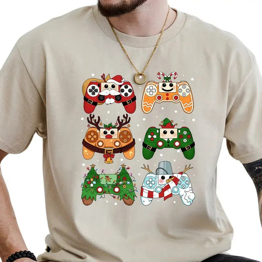 Christmas Game Controller Graphic Tee, Santa Game Console Shirt For Men, Video Game Players Unhinged Tee, Funny Christmas T-shirt, Christmas Gifts