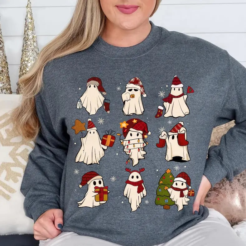 Christmas Ghost Shirt, Ghost Santa Shirt, Merry Christmas Sweatshirt, Xmas Holiday Shirt, Christmas Gift, Funny Christmas Shirt, Tee Print