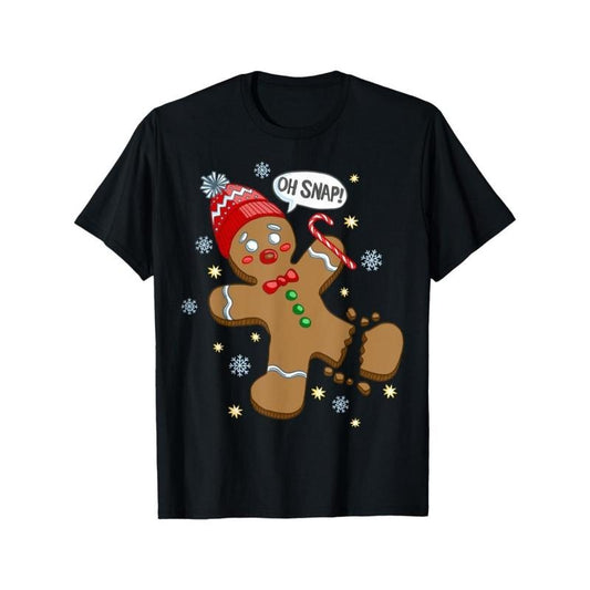 Christmas Gingerbread Man Printed Boys Round Neck Short Sleeve T-Shirt made in usa