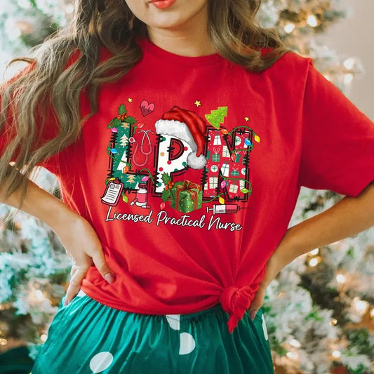 Christmas LPN T-shirt for Women, Christmas Nurse Shirt, Licensed Practical Nurse Tee, Christmas Gift for Nurse Comfort Fabric
