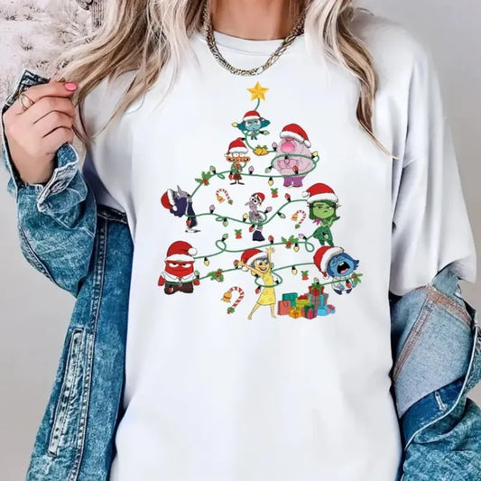 Christmas Light Tree Shirt, Cartoon Emotions Friends, It's Okay To Feel All The Feels Shirt, Unisex Short Sleeve Tee Top Womenswear Underwear Lady