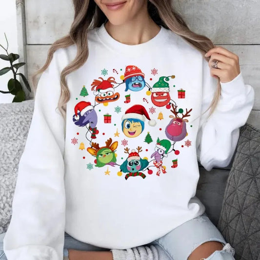 Christmas Light Tree Sweatshirt, Cartoon Emotions Friends, Merry Christmas Sweater, Mental Health, Unisex Short Sleeve Tee Womenswear Hoodie