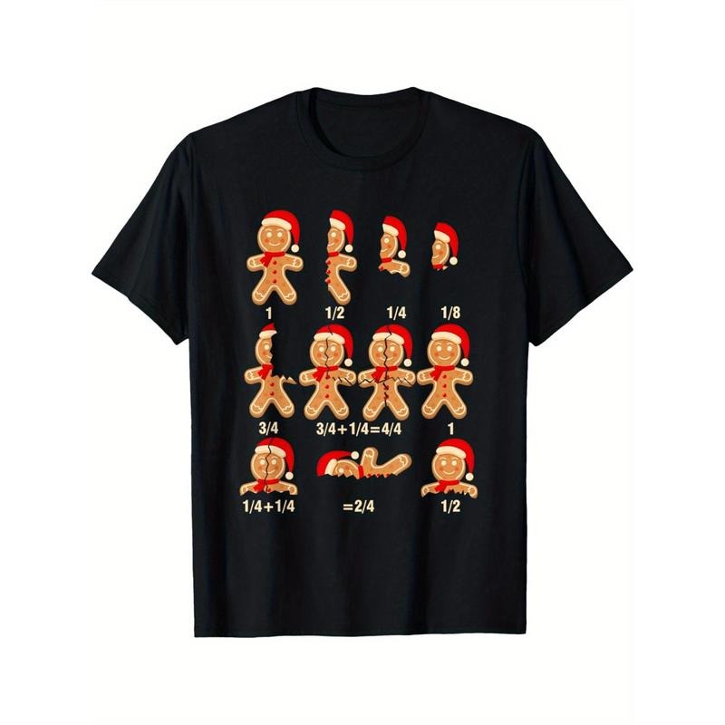 Christmas Math Teacher Equation Gingerbread With Santa Hat T-Shirt Summer Comfortable Casual Short Sleeve T-Shirt made in usa