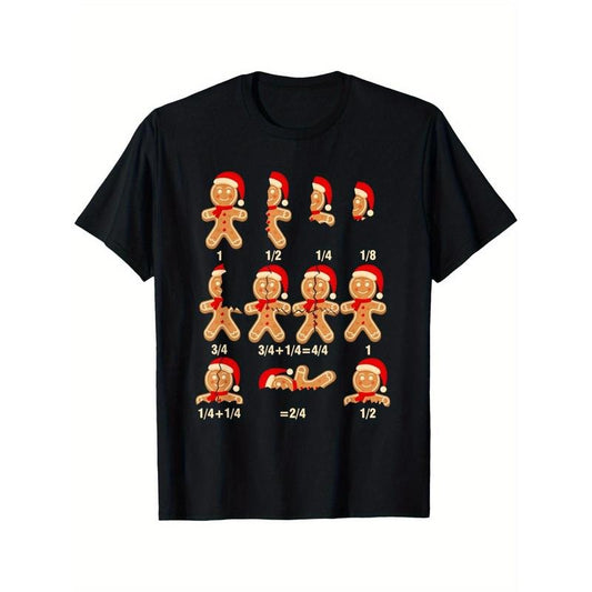 Christmas Math Teacher Equation Gingerbread With Santa Hat T-Shirt Summer Comfortable Casual Short Sleeve T-Shirt made in usa