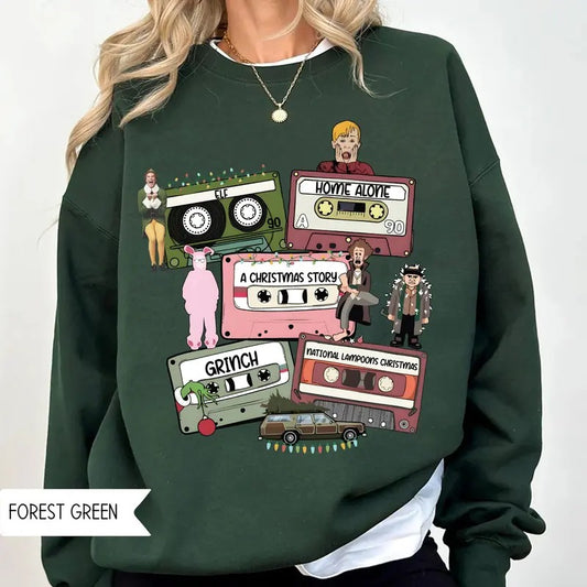 Christmas Movies Sweatshirt, Christmas Cassette Tapes T-Shirt, Xmas Movies Characters Shirt, Holiday Movies Tee Shirt, Retro Christmas Sweater, Gift For Holiday