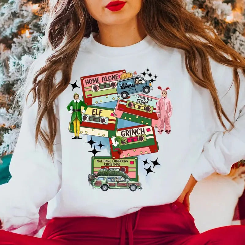 Christmas Music Tapes Sweatshirt, Christmas Song Movies Tee Shirt, Cute Elf Buddy Xmas Sweater, Merry Christmas Shirt, Xmas Gift