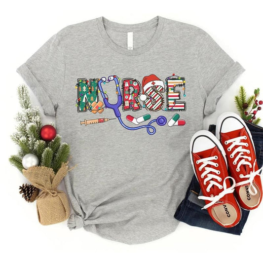 Christmas Nursing T-shirt, Nursing School Shirt, Nurse Tee, Gift for Nurse, Holiday Shirts, Merry Christmas