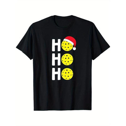 Christmas Pickleball T Shirt Santa Hat Holiday Ho T-Shirt, 100% Cotton, Gifts for Men Dad Husband Grandpa, S-XXXL, Black made in usa