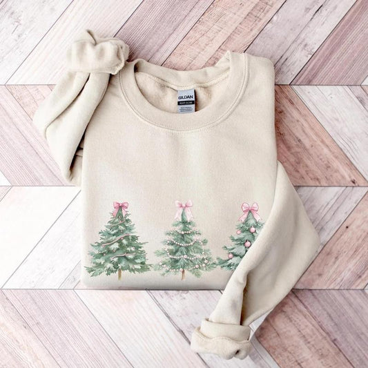 Christmas Pink Bows Sweatshirt Coquette Christmas Sweater Bows Holiday Crewneck Cute Winter Sweatshirt Pink Girly Christmas Tree Shirt