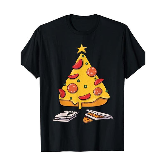 Christmas Pizza Tree Xmas Men Women 220g 100% CottonT-Shirt made in usa