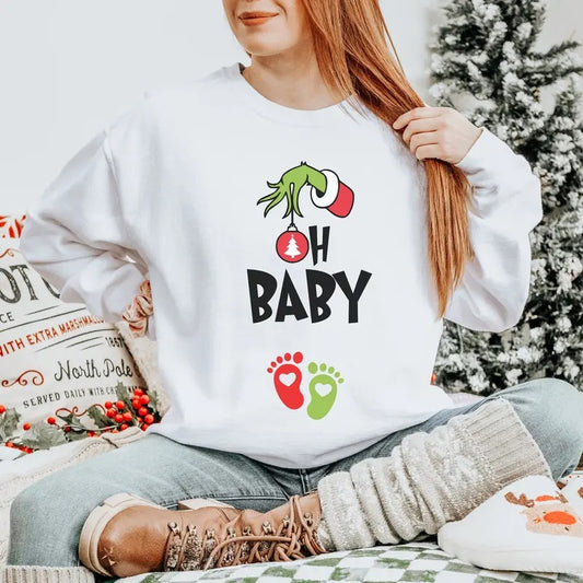 Christmas Pregnancy Announcement Sweatshirt, Oh Baby Christmas Maternity Sweater, Holiday Gender Reveal Gift for Expecting Xmas,  Baby Announcement Shirt, Christmas Maternity Shirt