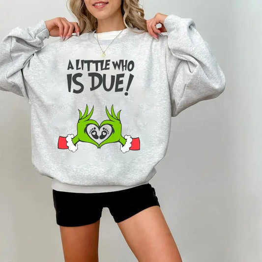 Christmas Pregnancy Reveal Sweatshirt, A Little Who Is Due Shirt, Christmas Holiday Maternity Sweatshirt, Christmas Pregnant Shirt, Winter Pregnancy Announcement Sweater, Baby Reveal Xmas Party Shirt