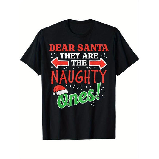 Christmas Print Crew Neck T-Shirt - Casual Short Sleeve Men's Cotton Top for Outdoor Activities, Festive Holiday Wear, Comfortable and Breathable Fabric made in usa