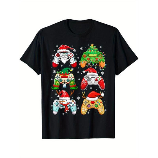 Christmas Printed, Men's Cotton T-shirt, Graphic Tee Men's Xmas Outdoor Clothes, Men's Clothing, Casual Short Sleeve Crew Neck T-shirt, Tops For Men, Gift For Men made in usastyle{n002}2