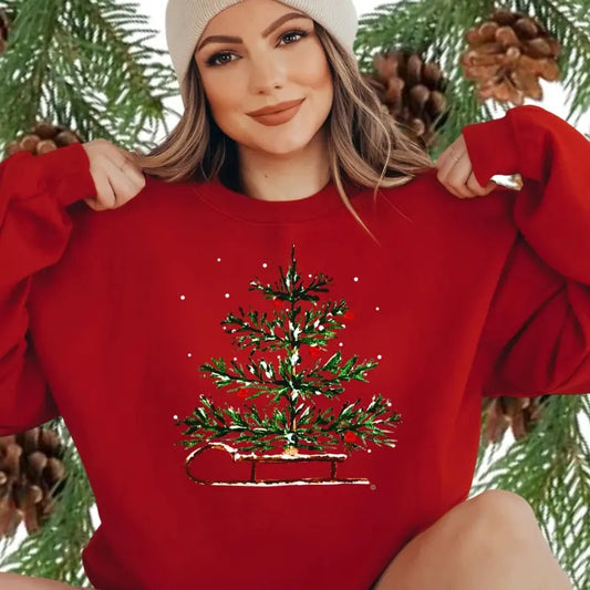 Christmas Sleigh Sweatshirt, Christmas Tree Sweater, Holiday Christmas Tee Shirt, Holiday Shirt For Women
