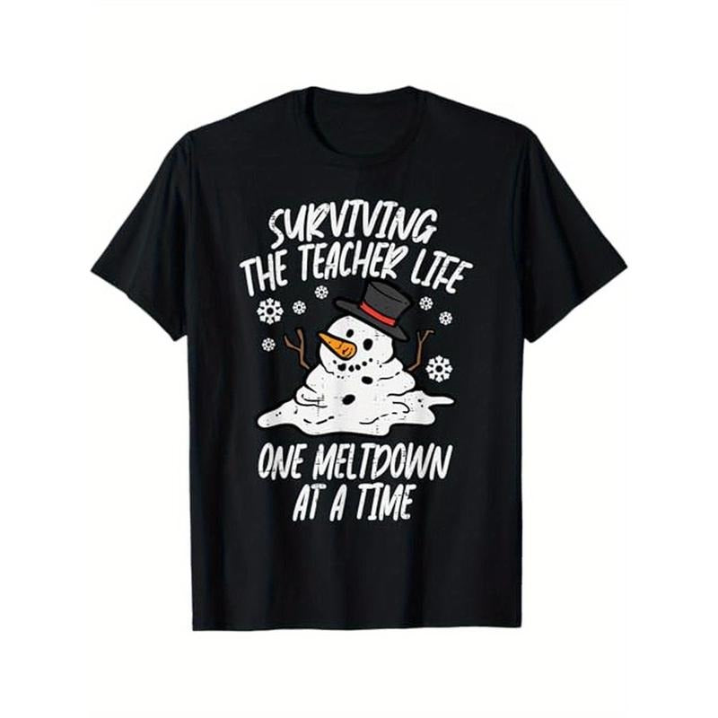 Christmas Surviving Teacher Life Meltdown Xmas Women Men T-Shirt, 100% Cotton, Gift for Men Women Dad Mom Friends, S-XXXL, Black Made in USA