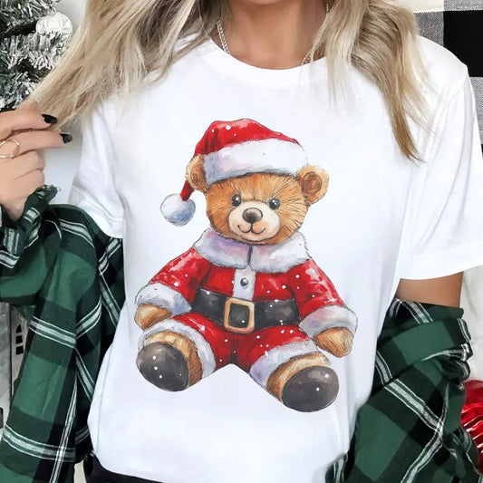 Christmas Teddy Bear Tee Santa Bear Sweatshirt Holiday Teddy Bear Tshirt Retro Santa Bear T-Shirt Cute Holiday Top Womens Christmas Shirt Mama Bear Tee