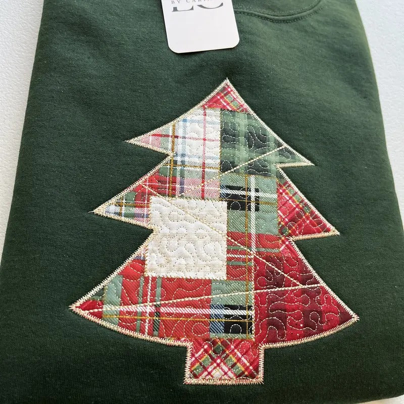 Christmas Tree Applique Embroidered Sweater | Festive Holiday Sweatshirt | Cozy Christmas Tree Sweater | Perfect for Christmas Parties | Unisex Holiday Apparel