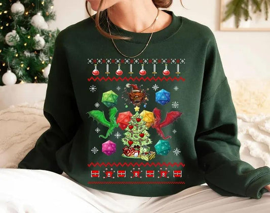 Christmas Tree Dnd T-Shirt Sweatshirt Hoodie, D20 Dice Christmas Shirt, Dungeons and Dragons Tabletop Rpg Shirt, DND Merry Critmas Shirt, DnD Christmas Sweatshrit, DnD Dice 20 Shirt