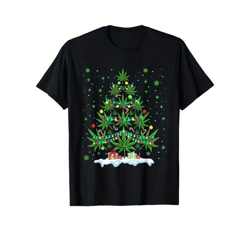 Christmas Tree Print Men's Cotton T-shirt, Graphic Tee Men's Xmas Outdoor Clothes, Men's Clothing, Casual Short Sleeve Crew Neck T-shirt, Tops For Men, Gift For Men made in usastyle{n002}9
