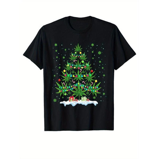 Christmas Tree Print Men's Cotton T-shirt, Graphic Tee Men's Xmas Outdoor Clothes, Men's Clothing, Casual Short Sleeve Crew Neck T-shirt, Tops For Men, Gift For Men made in usastyle{n002}9