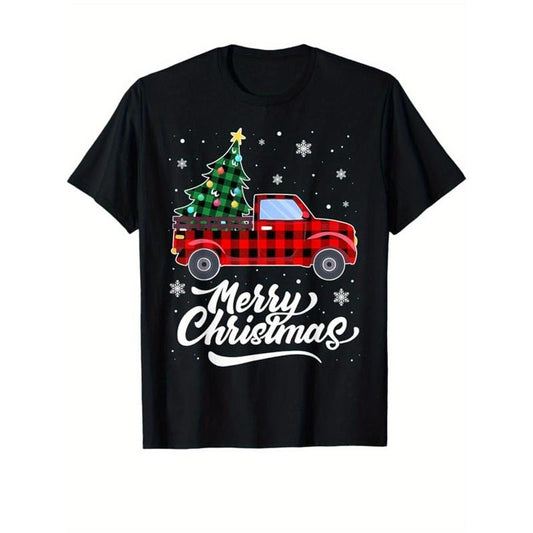 Christmas Tree Print Men's Cotton T-shirt, Graphic Tee Men's Xmas Outdoor Clothes, Men's Clothing, Casual Short Sleeve Crew Neck T-shirt, Tops For Men, Gift For Men made in usastyle{n002}12
