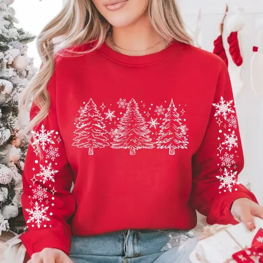 Christmas Trees and Snowflakes Holiday Winter Crewneck Sweatshirt