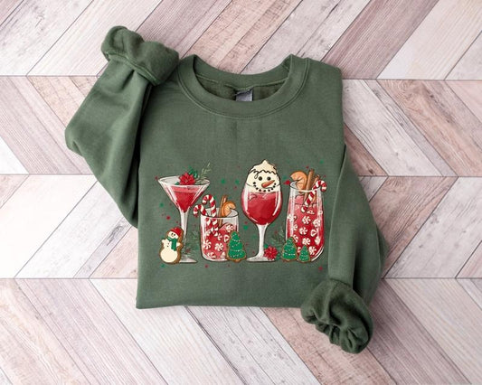 Christmas Wine Sweatshirt, Christmas Spirits Hoodie, Christmas Prosec Shirt, Christmas Glasses Shirt, Christmas Gift, Wine Lover Shirts Long Sleeve Cotton