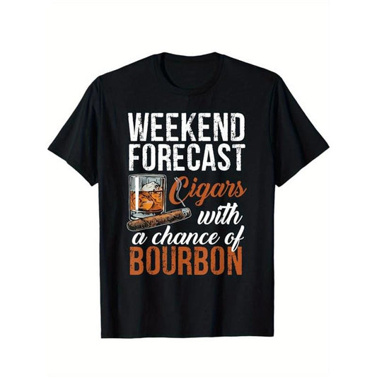 Cigar And Whiskey Print Men's Cotton Round Neck Print Tee, Short-Sleeve Comfy T-Shirt, Loose Casual Top, Men's Clothing As Gifts made in usa