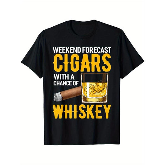 Cigar And Whiskey Print Men's Cotton Round Neck Print Tee, Short-Sleeve Comfy T-Shirt, Loose Casual Top, Men's Clothing As Gifts made in usastyle{n002}2