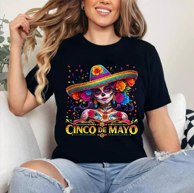 Cinco De Mayo 2025 Mexican Fiesta 5 De Mayo Girls Women T-Shirt [Unisex Cotton, Short Sleeve, Crewneck, Top Womenswear]